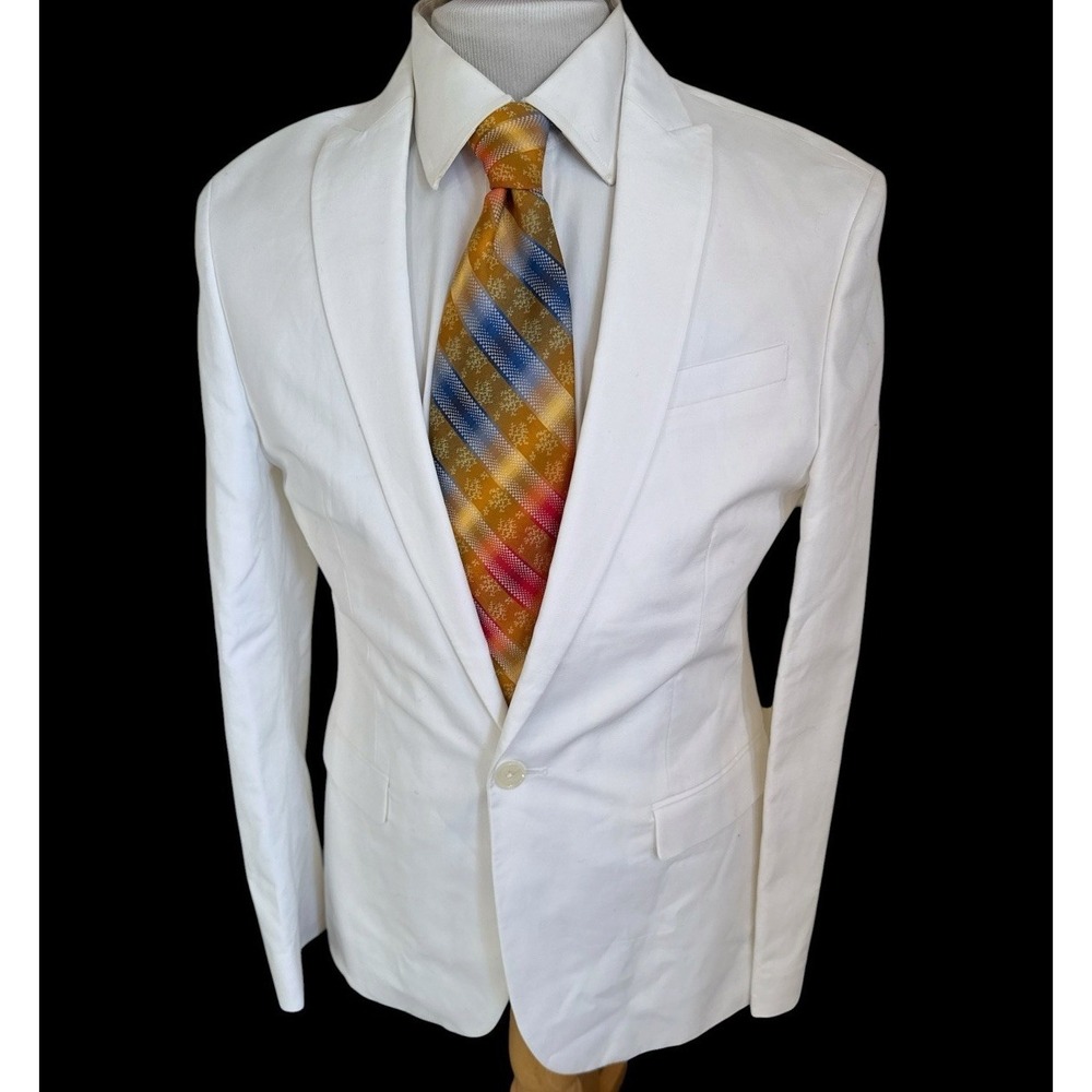 EXPRESS 38S Fitted Photographer Linen Cotton Solid White 1 Button  Blazer Jacket